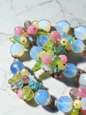 Artisan Made Opalite, Crystals And Uranium Glass Floral Choker Necklace